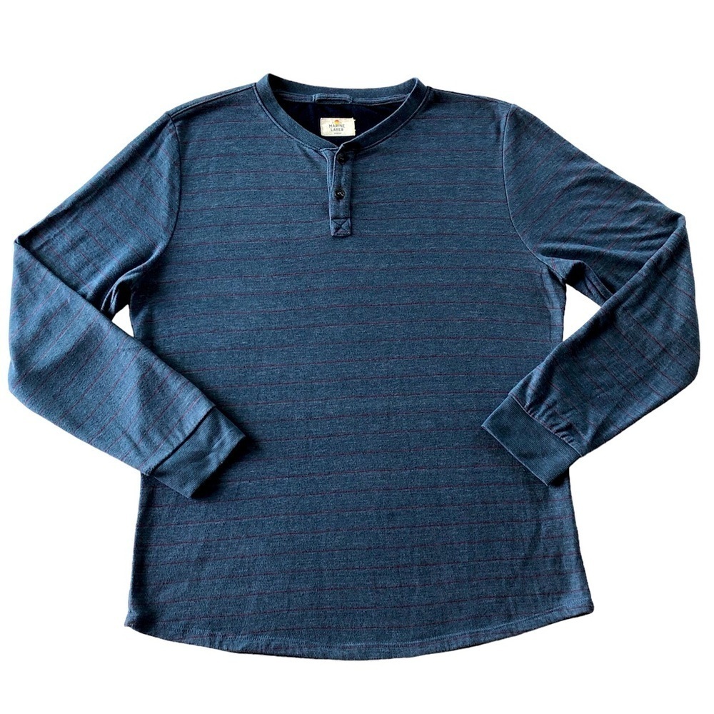 Marine Layer Men’s Medium Double Knit Henley Blue Indigo Stripe Pullover